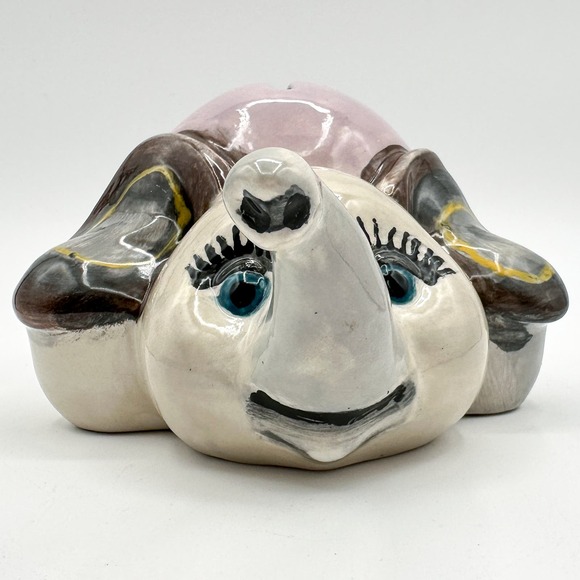 Studio Pottery Elephant Piggy Bank Hand Painted w Stopper Signed Juliana Vintage - Picture 5 of 13